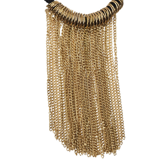 Black Rope Gold Chain Necklace Fringe Dressy Evening Boho Gypsy Punk - Picture 5 of 6
